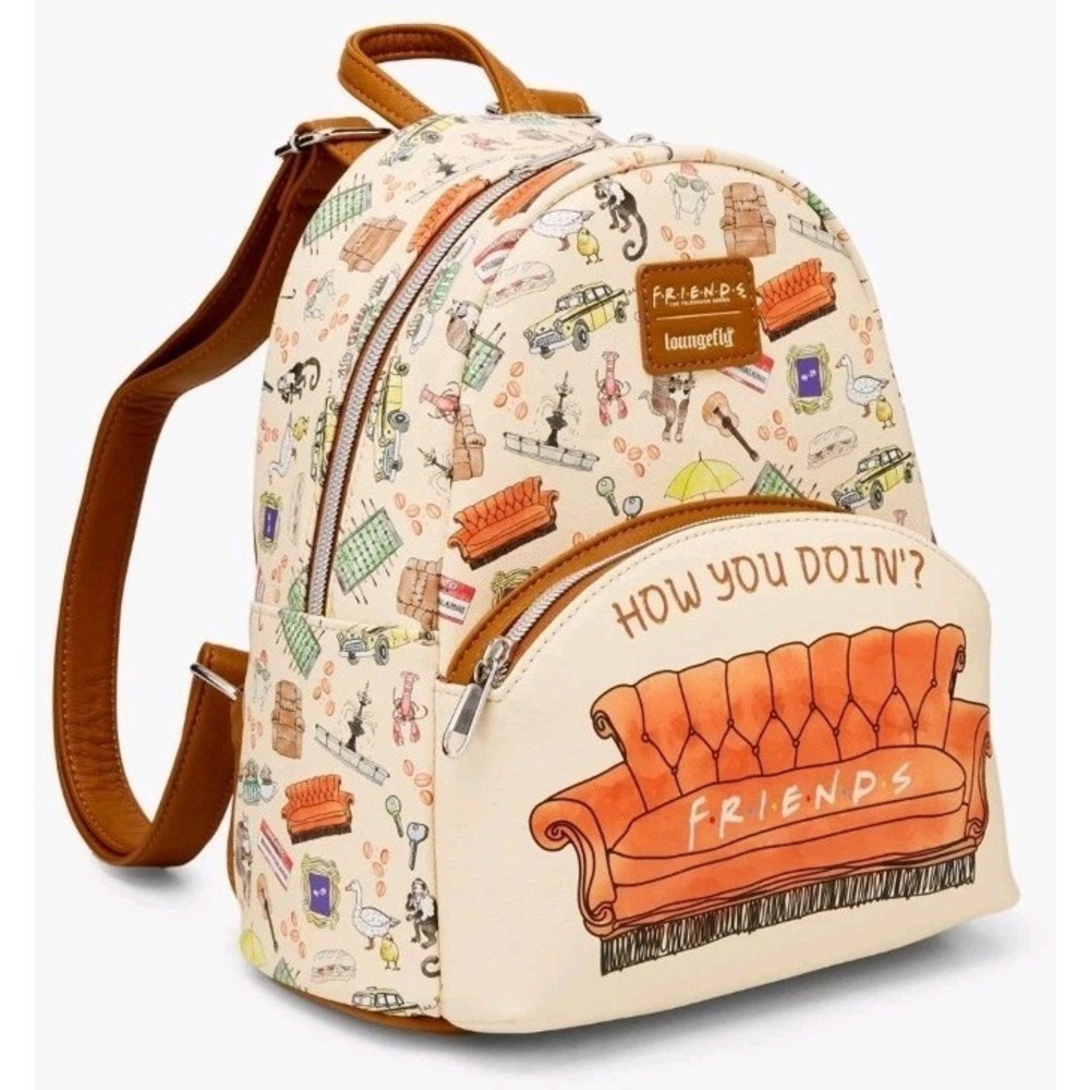 Loungefly Friends TV SHOW Icons All Over Couch "How You Doing" Mini Backpack‎